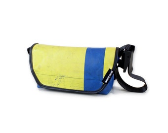 Shoulder bag made from recycled truck tarpaulin, Small Messenger crossbody bag, Truck tarp bag