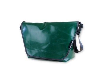 Large dark green Messenger Bag made from recycled Truck tarp, Cross body shoulder bag, Waterproof laptop bag, Messenger bag for school