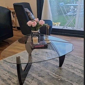 Modern Glass Coffee Table, Elliptical Design, Asymmetric Table, Minimalist Furniture, Living Room, Functional, Durable