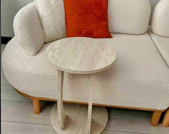 Travertine C Side Table, Modern Coffee Table, Accent End Table, Sofa Side Table, Small Serving Table for Living Room