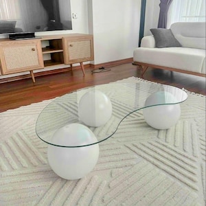 Oval Design Coffee Table, Tempered Glass Top, Polyurethane Cast Legs, Modern and Multi-Purpose Decorative Table, Gift For New Marriage