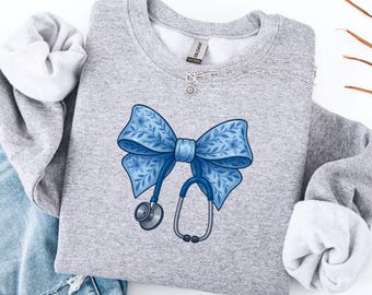 Nurse Sweatshirt with Stethoscope Bow, Cute Medical Gift for Nurse, Doctor, Healthcare Worker, Nursing School Graduation Gift, RN Crewneck