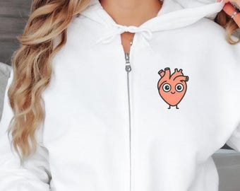 Krankenschwester Jacke, Kardiologie Hoodie mit Herz, Kaputzenjacke mit Reißverschluss, ZIP Hoodie, Geschenk für Pflegekraft, Medizin Student