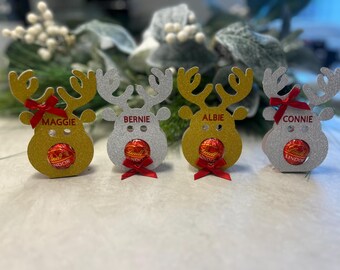 Support à chocolats personnalisé renne scintillant, cadeau de Noël