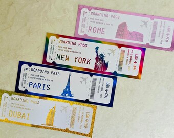 Foiled Boarding Pass Gift Ticket: Personalized Surprise Trip Voucher