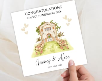 Personalised Wedding Day Card, Congratulations Bride & Groom, Mr and Mrs, Wedding Venue, Marriage