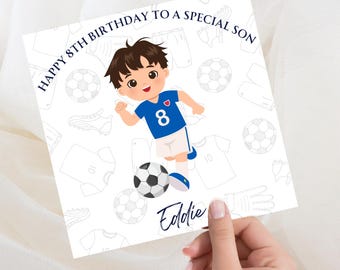 Tarjeta de cumpleaños personalizada, fútbol, niños, nombre, edad
