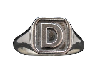 Sterling Silver Signet Ring Solid Hallmarked 925 Letter D Comfort Fit