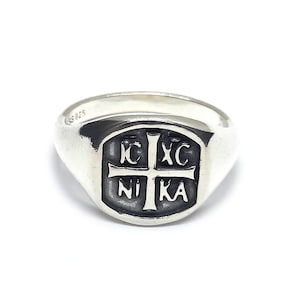 Sterling Silver Men Ring IC XC NI Ka Jesus Christ Winner Solid Hallmarked 925 Comfort Fit