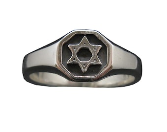 Sterling Silver Men Ring Solid Hallmarked 925 Star Of David R002093