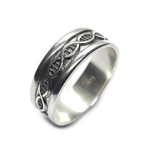 Sterlingzilveren ring DNA-band 8 mm breed, echt massief, gemerkt 925