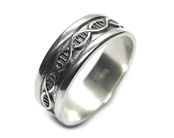 Sterling Silver Ring DNA Band 8mm Wide Genuine Solid Hallmarked 925