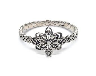 Genuine Sterling Silver Filigree Ring Flower Solid Hallmarked 925