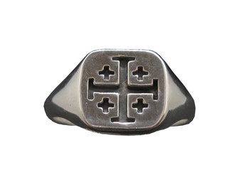 Sterling Silver Men Ring Solid Hallmarked 925 Jerusalem Cross R002081