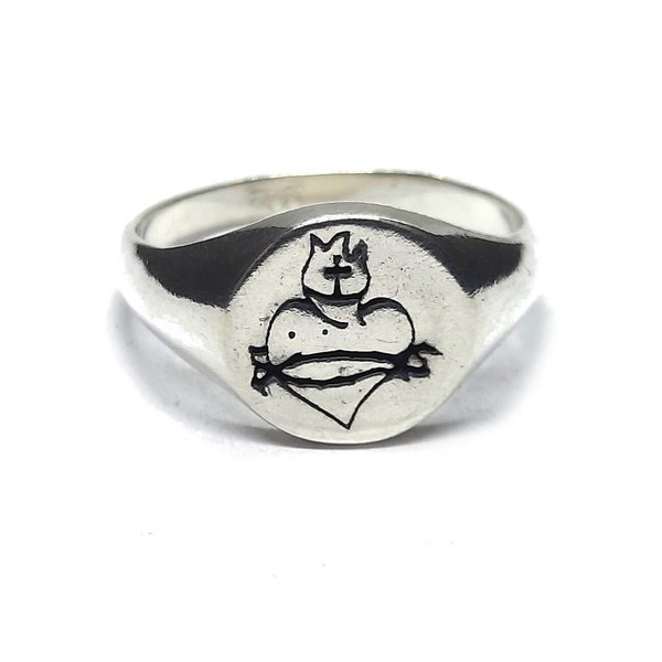 Sterling Silver Men Ring Solid Hallmarked 925 Sacred Heart