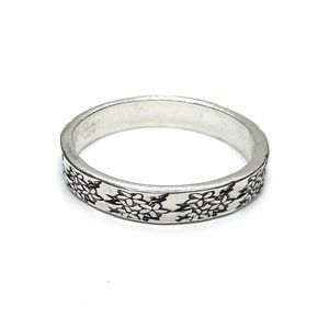 Sterling Silver Ring Flower Band 4mm Wide Solid Genuine Stamped 925