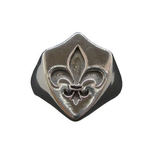 Anel de sinete masculino de prata esterlina Fleur De Lys genuíno sólido marcado 925 R002080