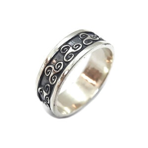 Sterling Silver Ring  Band Triskelion 8mm Wide Genuine Solid Hallmarked 925