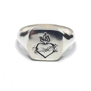 Anillo de plata de ley maciza para hombre con sello 925 Sagrado Corazón