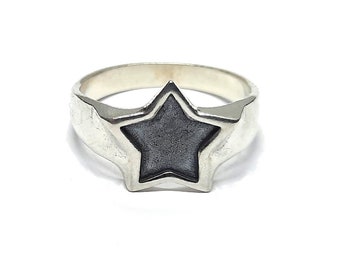 Anillo grueso de plata de ley con sello macizo de estrella 925, ajuste cómodo