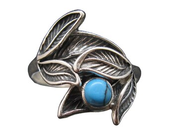 Sterling Silver Floral Ring With Turquoise Genuine Solid Stamped 925