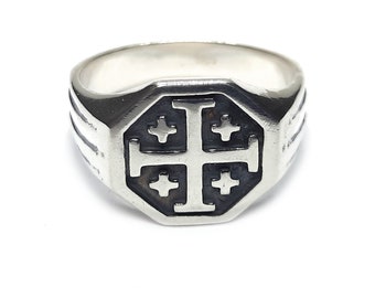 Genuine Sterling Silver Men's Ring Jerusalem Cross Solid Hallmarked 925 R001999 Genuine Sterling Silver Men's Ring Jerusalem Cross Solid Hallmarked 925 R001999