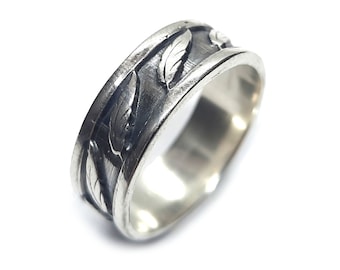 Sterling Silver Ring Band Feather Genuine Solid Hallmarked 925