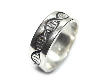 Sterling Silver Ring DNA Band 8mm Wide Genuine Solid Hallmarked 925