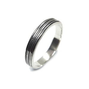 Anello in argento sterling con fascia modellata, larghezza 4 mm, autentico, massiccio, punzonato 925