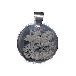 Pendentif rond en argent sterling Saint Georges massif, poinçonné 925