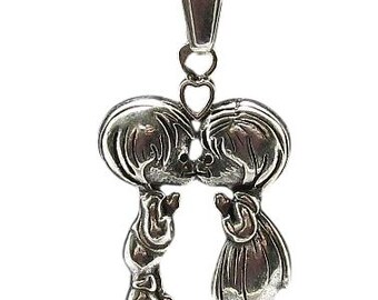 Présentoir Pendentif Vintage Les Amoureux De Peynet - Médaillon Argenté/marron Rare