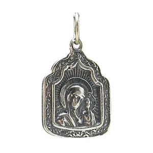 Sterling Silver Orthodox Pendant Virgin Mary Icon Stamped 925 Religious Medal 20x15mm