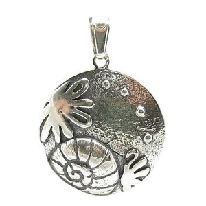 Sterling Silver Sea Pendant – Ocean Jewelry with Shell and Coral Motif, Round Textured Beach Necklace 925