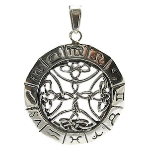 Sterling Silver Zodiac Pendant: Celtic Knot Horoscope Amulet