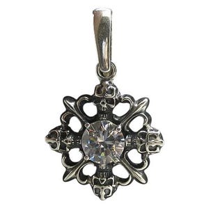 Sterling Silver Skull Cross Pendant with Cubic Zirconia Gothic Stamped 925 Nickel Free