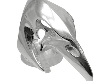 Anillo de plata de ley con diseño de calavera de pájaro y cuervo grande, con sello sólido 925, sin níquel.
