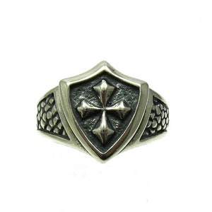 R001324 Bague Argent Massif 925 Chevalier Croix image 1