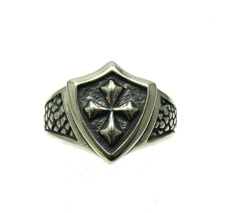 R001324 Bague Argent Massif 925 Chevalier Croix image 1