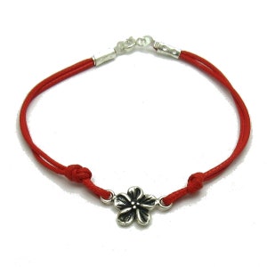 Sterling Silver Bracelet Flower Rose With Red String Solid Genuine Hallmarked 925 Nickel Free