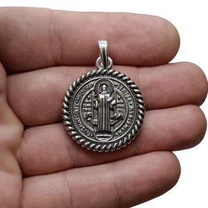 Sterling Silver Pendant Saint Benedict Solid Hallmarked 925 image 3