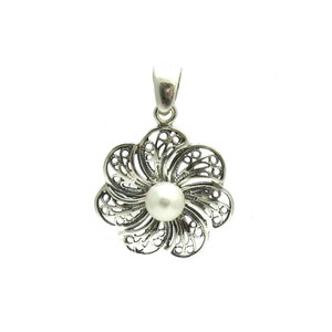 PE000983 Sterling Silber Anhänger massiv 925 Blume Perle