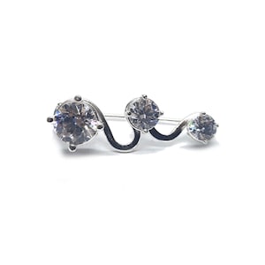 Sterling Silver Brooch With 3 Cubic Zirconia Solid Hallmarked 925