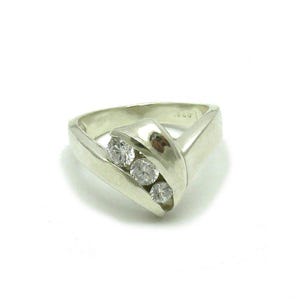 Sterling Silver Ring With 3 Cubic Zirconia Hallmarked 925 Nickel Free