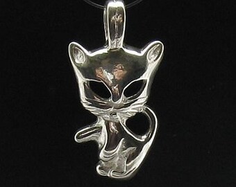 PE000498 Sterling silver pendant   925 solid charm cat