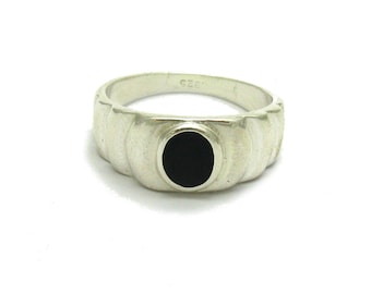 Genuine Sterling Silver Ring Solid Hallmarked 925 With Black Enamel