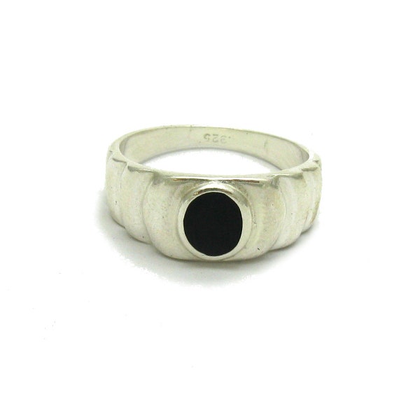 Anillo de plata esterlina genuina con sello 925 macizo y esmalte negro