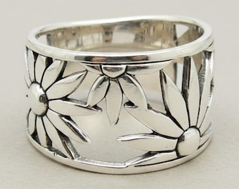 Sterling Silver Floral Band Ring Stamped 925 Nickel Free