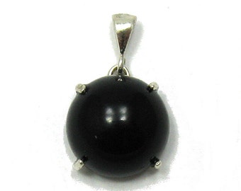 PE000881 Sterling Silver Pendant Solid 925  16mm round Black Onyx