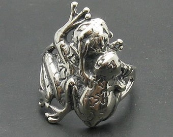 R000779 Sterling Silver  Ring Solid 925 Two Frogs