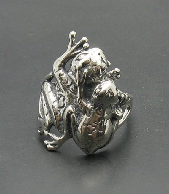 Bague Ancienne En Argent Massif - Forme Grenouille / Crapaud - Taille 50